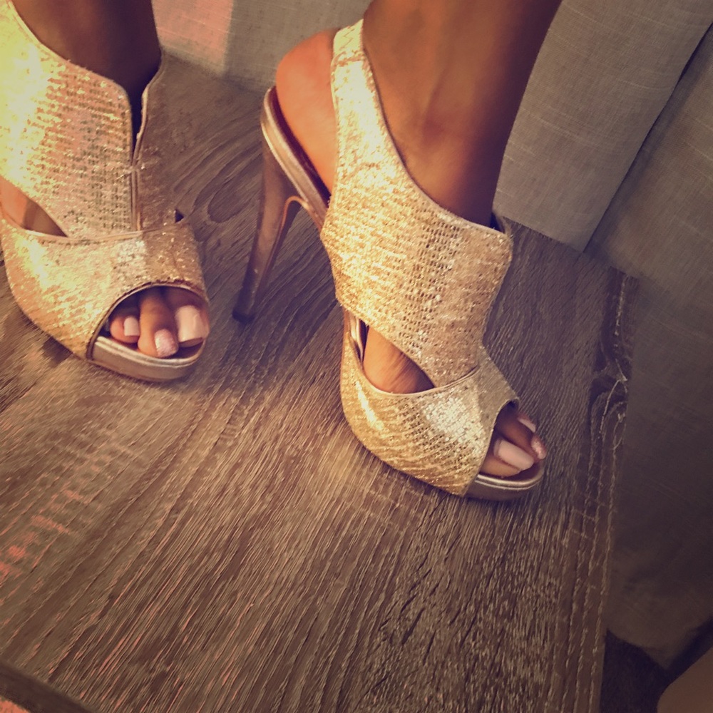 Cream glitter heels